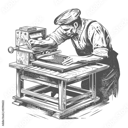 bookbinding in action with engraving sketch style black color only