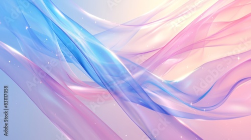 Minimalistic abstract blur background in light blue and pink, pastel tones. Through the thin fabric, it flutters in the wind, sparkling, 4k HD wallpaper, background, generated by AI