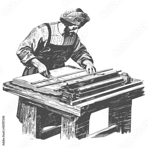 bookbinding in action with engraving sketch style black color only