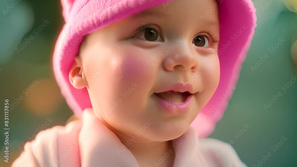 Little Girl Smiling in Pink Hat Generative AI Little Girl Smiling in Pink Hat Generative AI