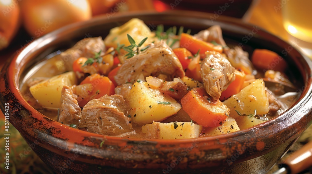 Relish the savory, satisfying taste of a traditional Irish stew, filled with tender lamb, potatoes, carrots, and onions, slow-cooked to perfection. Relish the savory, satisfying taste of a traditional Irish stew, filled with tender lamb, potatoes, carrots, and onions, slow-cooked to perfection.
