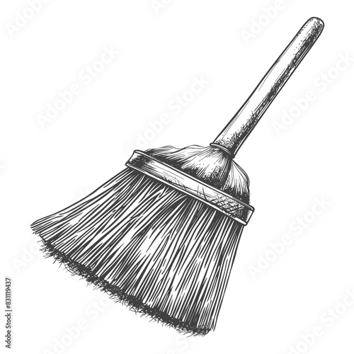 broom cleaning tool with engraving sketch style black color only