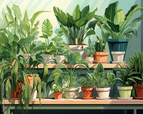 Illustration of plant parenting  highlighting different types of houseplants and their care