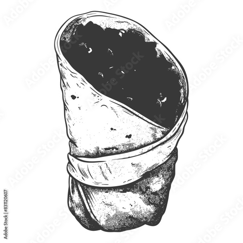 burrito food with engraving sketch style black color only