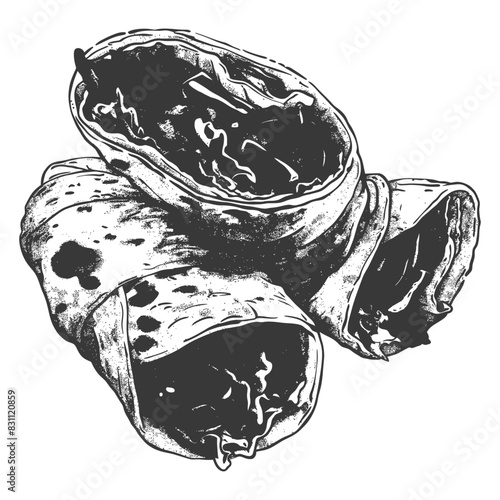 burrito food with engraving sketch style black color only