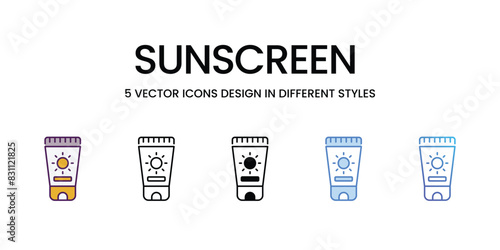 Sunscreen icons vector set stock illustration.