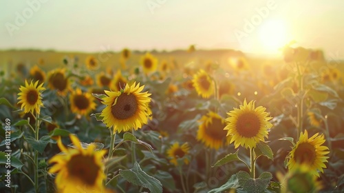 Field of sunflowers facing the sun  representing renewable energy and natural beauty