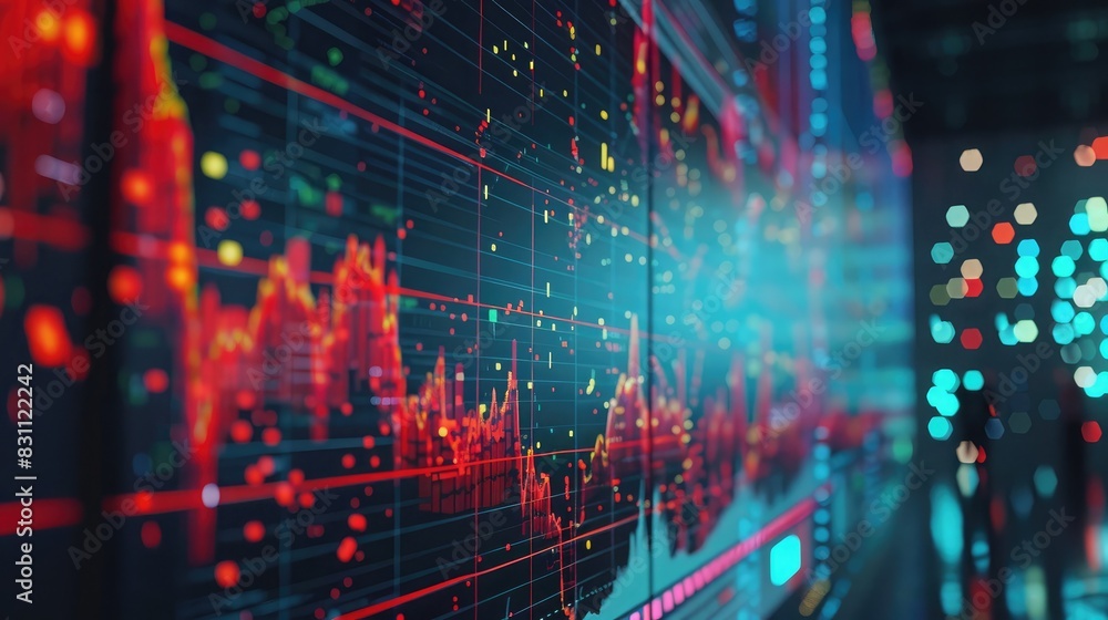 Financial data visualizations on a digital screen, representing business intelligence and strategy Financial data visualizations on a digital screen, representing business intelligence and strategy