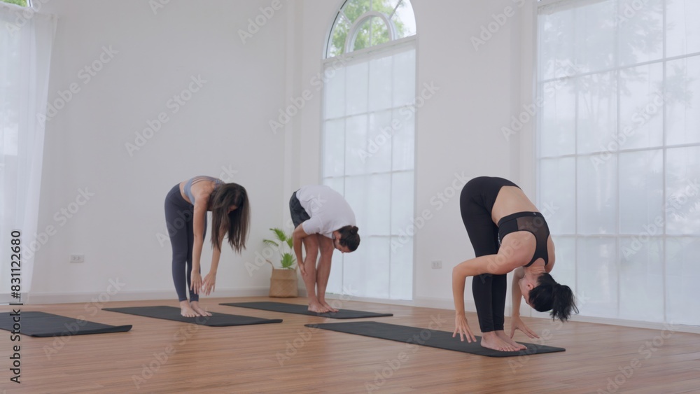 Obraz premium People Practicing Yoga Poses in Modern Yoga Studio