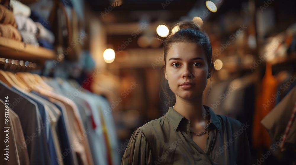 Young female business owner in a clothes shop portrait : Generative AI Young female business owner in a clothes shop portrait : Generative AI
