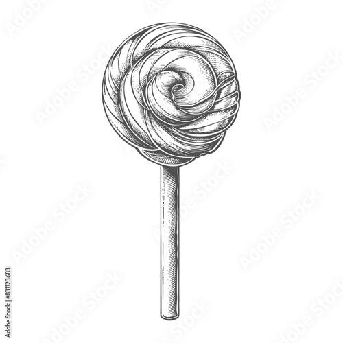 candy lollipop with engraving sketch style black color only