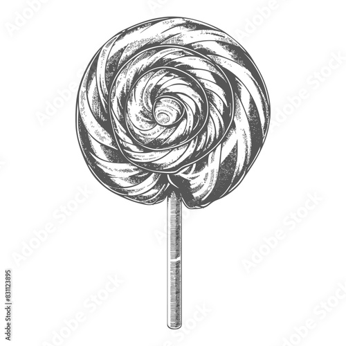 candy lollipop with engraving sketch style black color only
