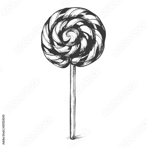 candy lollipop with engraving sketch style black color only