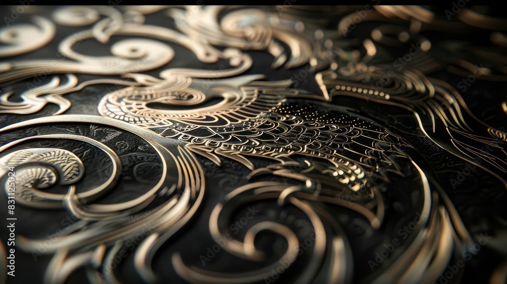 An artistic representation of mythological Celtic creatures, such as dragons and griffins, intricately outlined in white on a black surface An artistic representation of mythological Celtic creatures, such as dragons and griffins, intricately outlined in white on a black surface