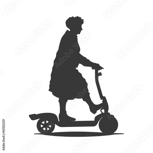 Silhouette: Elderly Woman on Electric Scooter, Active Senior Mobility.