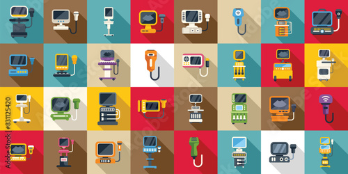 Ultrasound machine icons set vector. A collection of medical equipment with a variety of colors and shapes. Concept of innovation and progress in the medical field photo