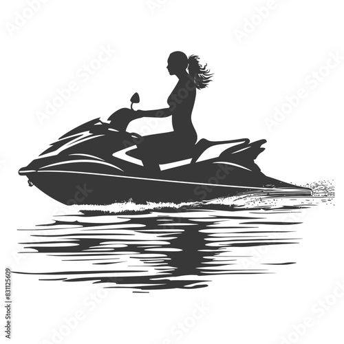 Jet Ski Silhouette: Woman Speeding on Water, Minimalist Vector.