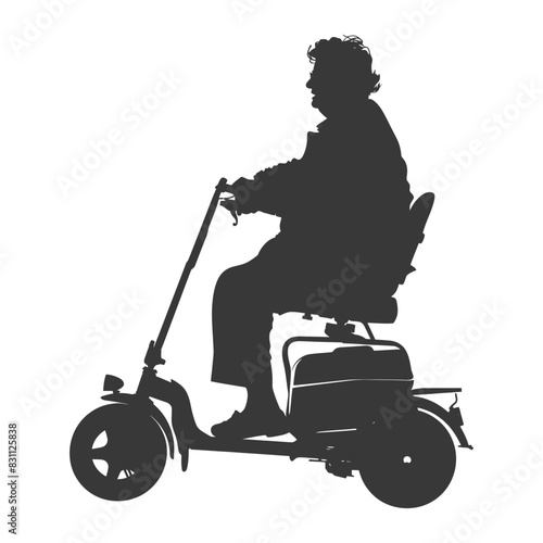 Silhouette of Elderly Woman on Mobility Scooter Against White Background