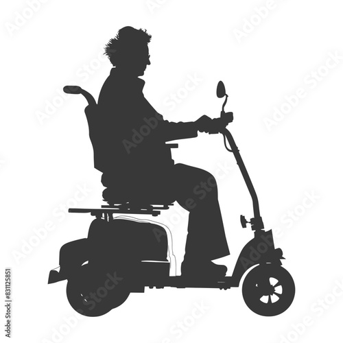 Senior Silhouette: Woman on Electric Mobility Scooter, Accessibility and Independence Icon.