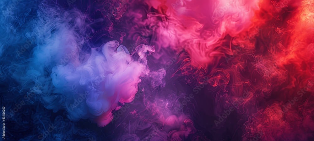 Dramatic smoke and fog in contrasting vibrant reds, blues and purples. Bright and intense abstract background. Dramatic smoke and fog in contrasting vibrant reds, blues and purples. Bright and intense abstract background.