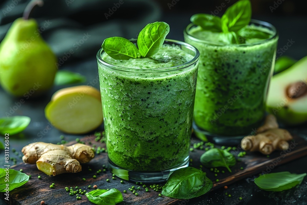 Pear Ginger Smoothie - Light green with pear slices and a hint of ginger. Pear Ginger Smoothie - Light green with pear slices and a hint of ginger.