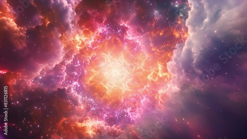 In a cataclysmic event matter and antimatter merge together ceasing to exist as they become one unified energy.