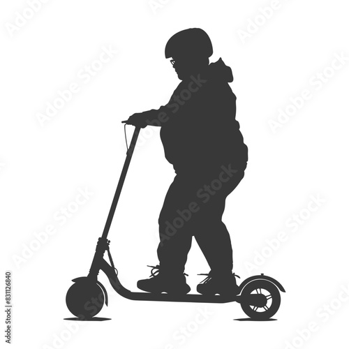 Silhouette: Overweight Person on Electric Scooter, Helmeted, Isolated.