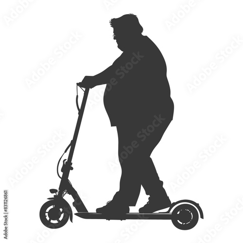 Silhouette of an Overweight Person on an Electric Scooter.