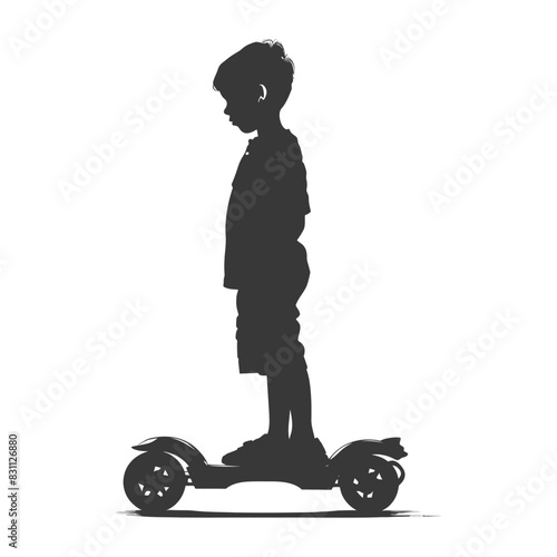 Hoverboard Silhouette: Boy in Profile, Modern Transport, Isolated on White.