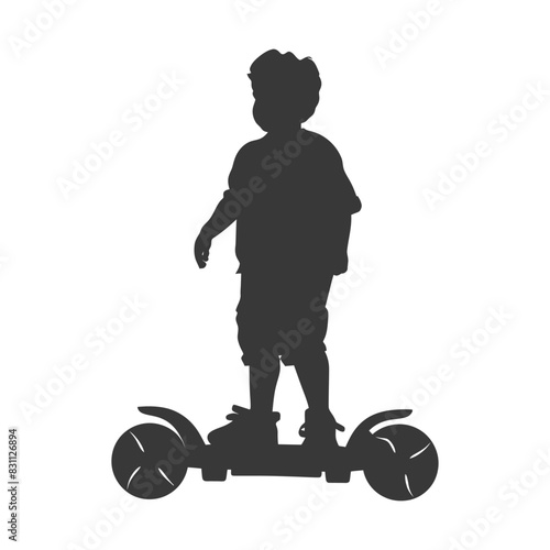 Silhouette of Young Boy on Hoverboard, Isolated White Background