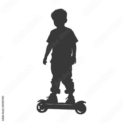 Silhouette of Boy on Electric Scooter, Front View, Isolated.