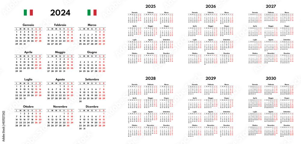 simple 2024 2025 2026 2027 2028 2029 2030 italian calendar grid, monday first, two weekends simple 2024 2025 2026 2027 2028 2029 2030 italian calendar grid, monday first, two weekends