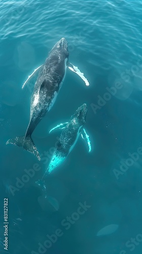 Mother whale and calf swim gracefully in ocean © Salsabila Ariadina