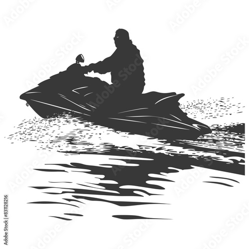 Silhouette of a man riding a jet ski, watersports vector.