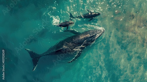 A group of dolphins swimming together in the ocean