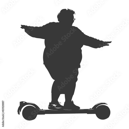 Silhouette of a woman balancing on a self-balancing scooter.