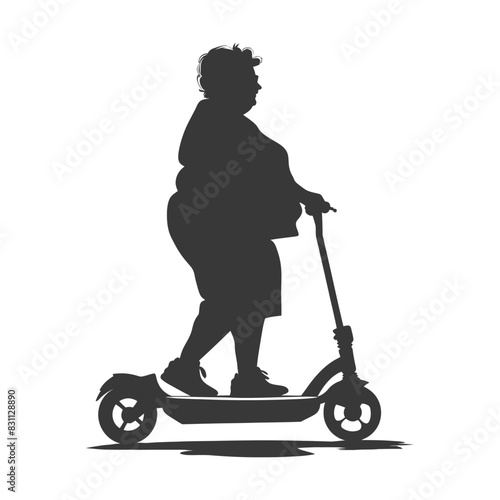 Silhouette: Overweight Woman on Electric Scooter, Modern Mobility.