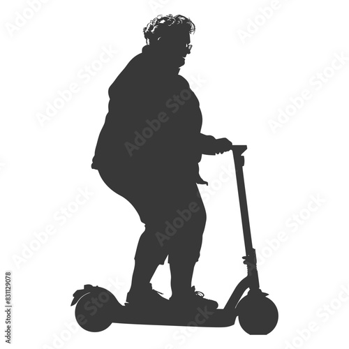 Silhouette of an Overweight Woman Riding an Electric Scooter.