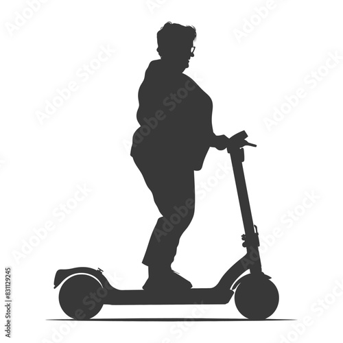 Silhouette of an Elderly Woman Riding Electric Scooter.