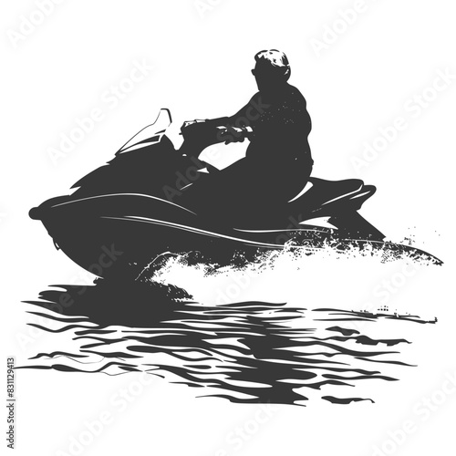 Jet Ski Silhouette: Watercraft Speed and Splash, Abstract Monochrome Fun.