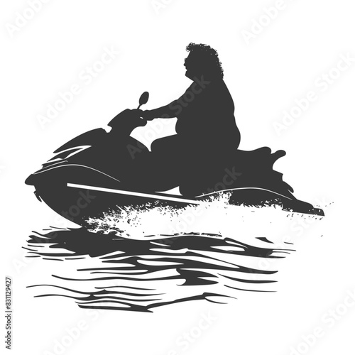 Silhouette of a Heavy-Set Woman Riding a Jet Ski on Water
