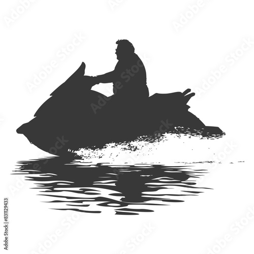 Jet Ski Rider Silhouette: Water Sport Thrill, Monochrome Splash.