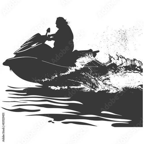 Silhouetted Jet Ski Rider Splashing Through Waves, Vector Illustration.