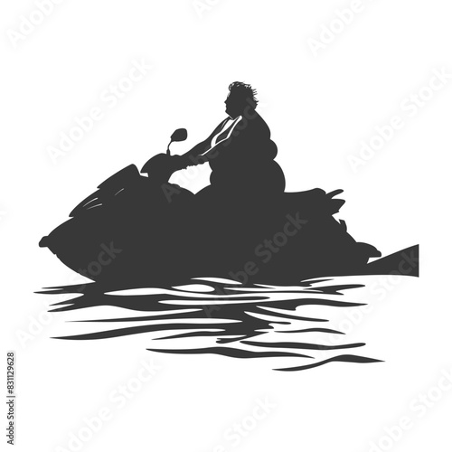 Silhouetted Rider on Jet Ski, Water Reflections, Monochrome Aquatic Adventure
