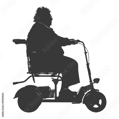 Silhouette of Senior Woman on Electric Scooter, Isolated White Background