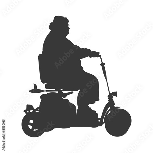 Silhouette: Person on Electric Mobility Scooter, Isolated on White.