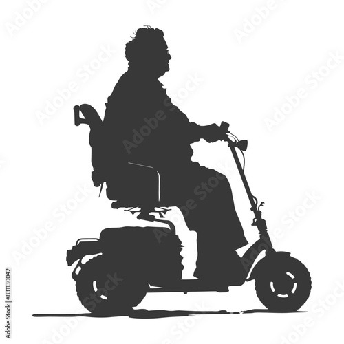 Silhouette of an Elderly Person Riding a Mobility Scooter.