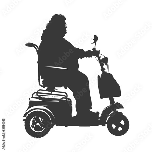 Silhouette of a Woman on a Mobility Scooter, White Background.