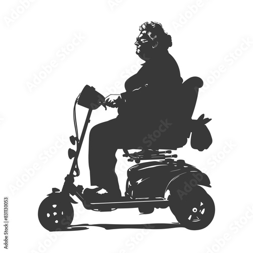 Silhouette of Elderly Woman Riding Mobility Scooter, Isolated.