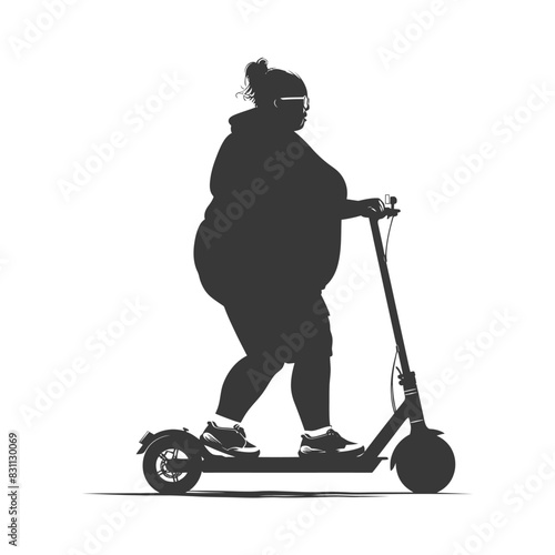 Silhouette of woman riding electric scooter.